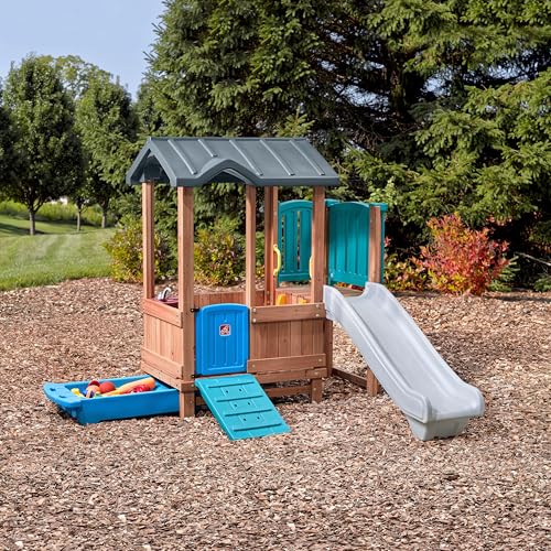 Wooden Kids Playhouse with Slide & Swings Outdoor Playground Set
