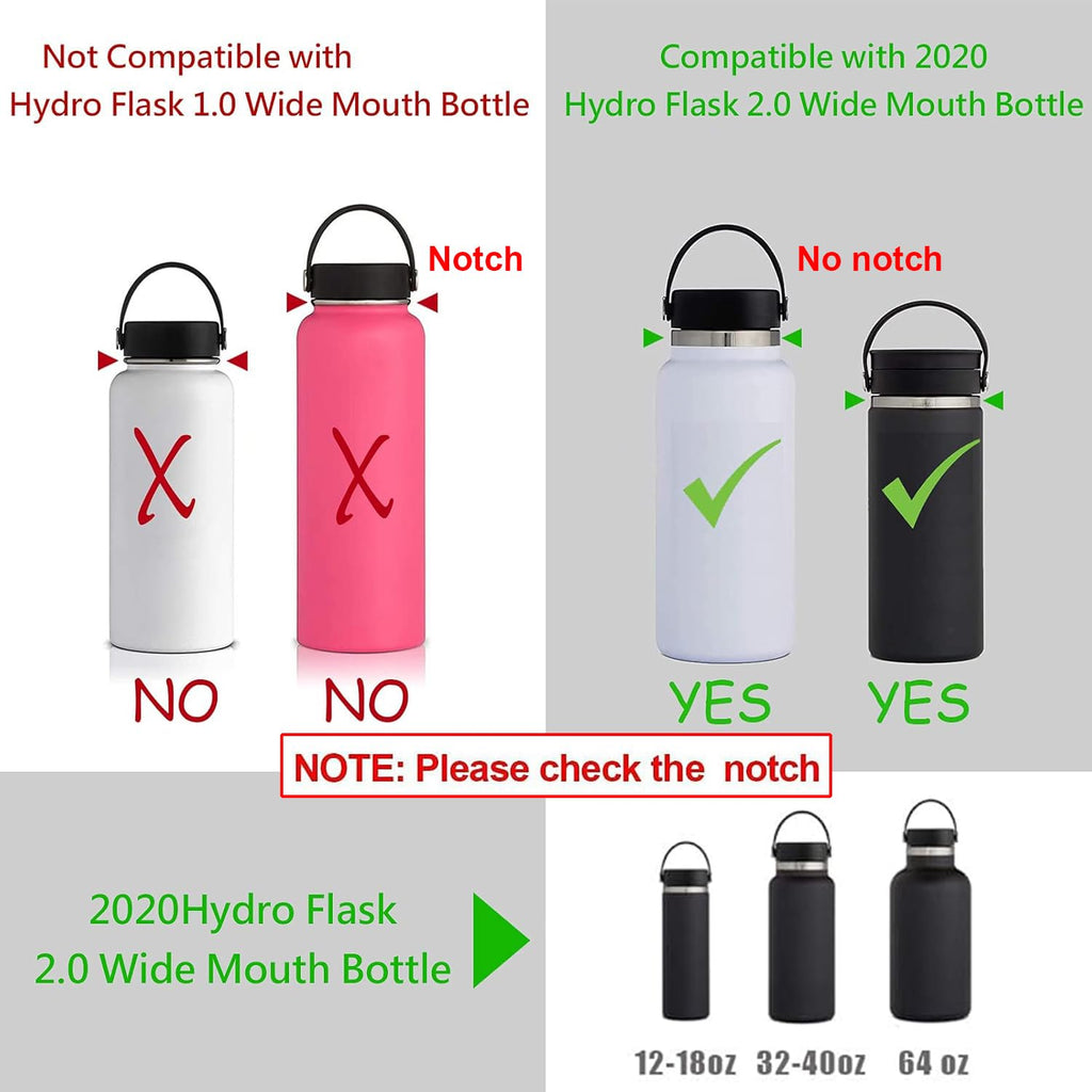 Wongeto 2.0 Paracord Handle with Shoulder Strap Compatible with Hydro Flask 2.0 Wide Mouth Water Bottle 12oz to 64oz-Water Bottle Strap Carrier for Gym School Running Walking Camping (Black)