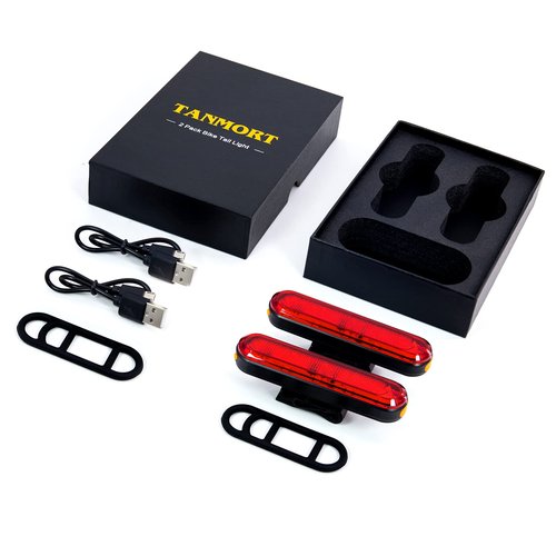 TANMORT Bike Tail Lights USB Rechargeable, Ultra Bright 120 Lumens Powerful 10 LEDs Rear Bicycle Light, IP64 Waterproof Dustproof, 7 Light Mode Options, Cycling Safety Warning Flashlight 2 Pack
