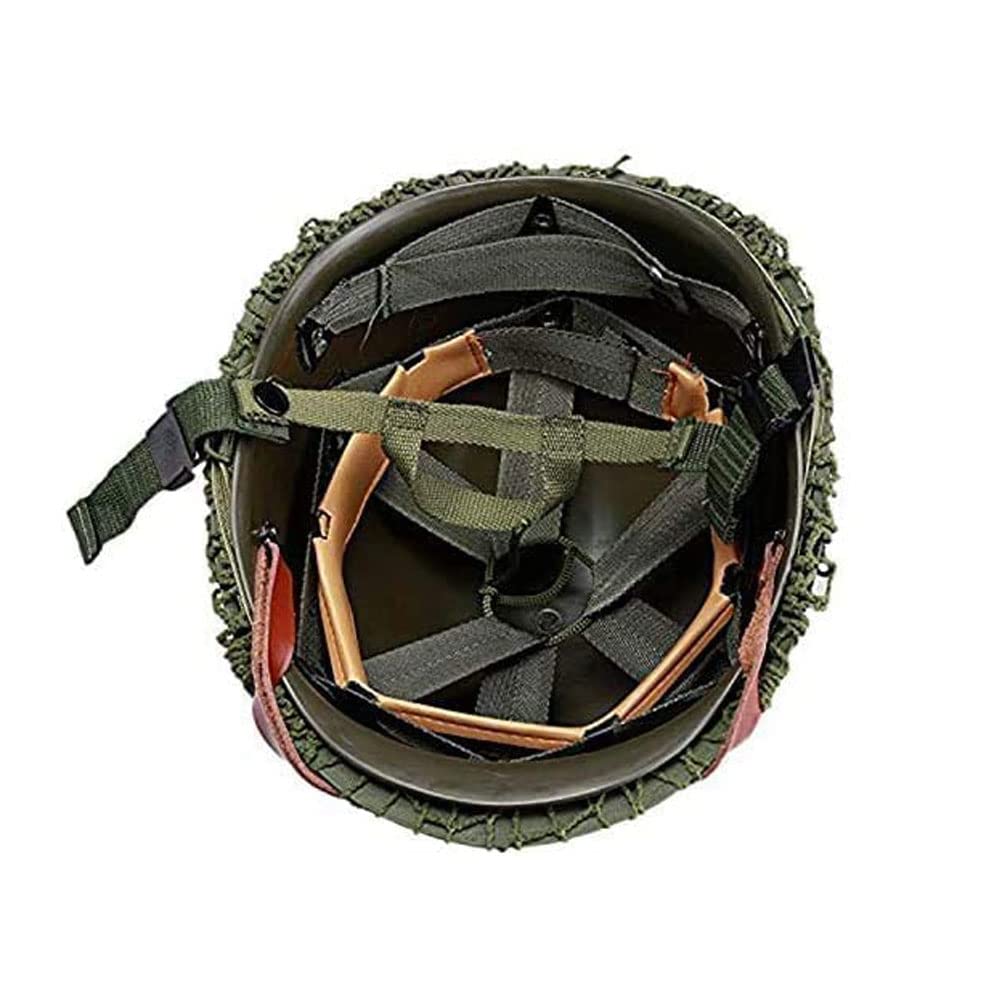 WWII US WW2 Army M1 Steel Pot Helmet Replica - Military Gear Uniform with Net Cover, Chin Strap, Cat Eye Belt