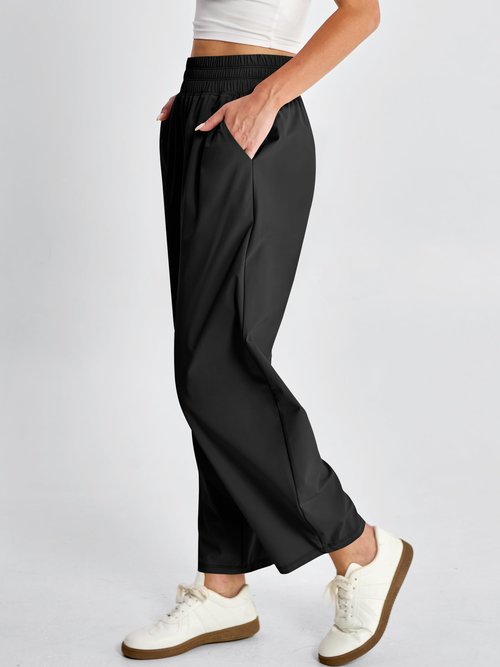 Caracilia Womens Barrel Wide Leg Hiking Pants High Waisted Baggy Summer Quick Dry Athletic Trousers with Pockets 2026 Black Large