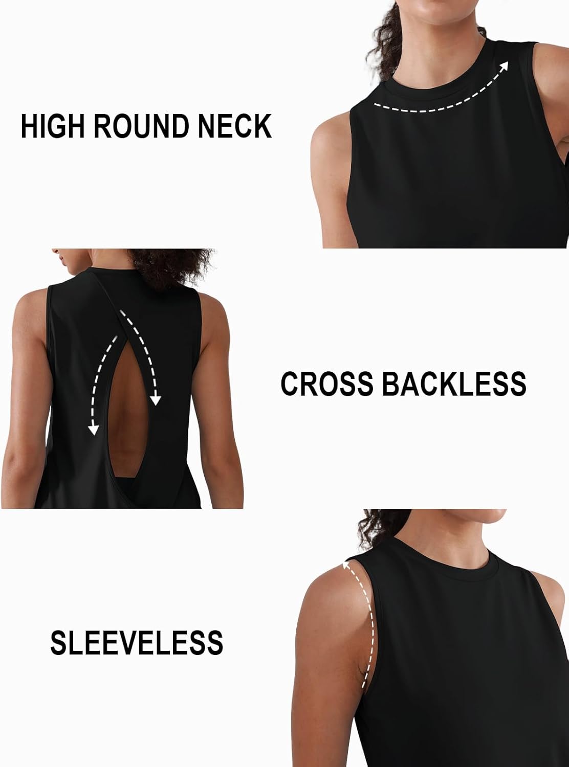 Skiennix Workout Tank Tops for Women - Cross Backless Sleeveless Athletic Yoga Shirts | Loose Fit