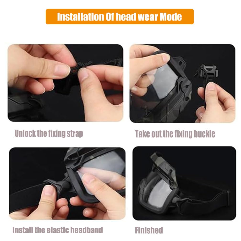 V3COOGOGEAR Tactical Split Two Modes Goggles Compatible with Airsoft Fast Helmet Paintball Hunting Field Outdoor (MCBK)