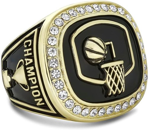 Express Medals 2026 Champion Basketball Trophy Ring - Sizes 6 to 11 with Award Display Stand
