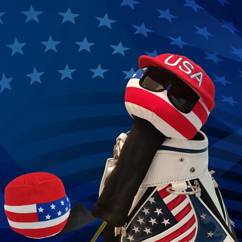USA Golf Driver Head Cover Soft Plush Cute Cartoon American Ball with Cool Sunglasses Stylish Looking Thick Padding Protechtion Fit Regular 460cc Size Club Headcover