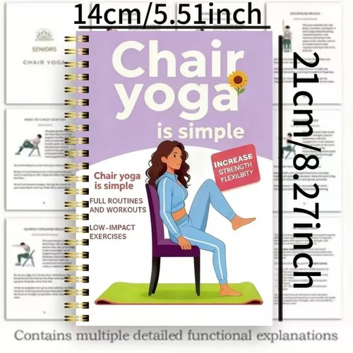 30-Day Chair Yoga Guide by [Brand Name] - 60 Workouts for Weight Loss & Flexibility | Spiral Bound, 5.5x8.3 Inch, Purple