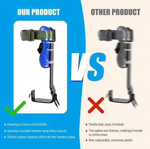 Tree Climbing Gear, Tree Climbing Spikes with Adjustable Leg Straps & Steel Core Flip Line, Triple Lock Lanyard Adjuster, Durable Climbing Spikes for Arborist Work, Fruit Harvesting (Blue)