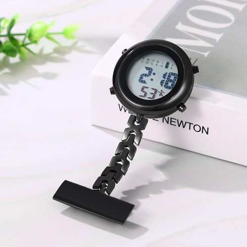 Lancardo Pin on Electronic Watch: HD Digital Display Multi-Function Day Calendar Alarm Stopwatch for Nurses Doctors Hikers Chefs Climbers