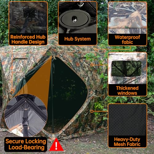 3-4 Person 360° See-Through Hunting Blind with Large Diamond-Shaped Door - Portable Ground Blind with Mud Flap