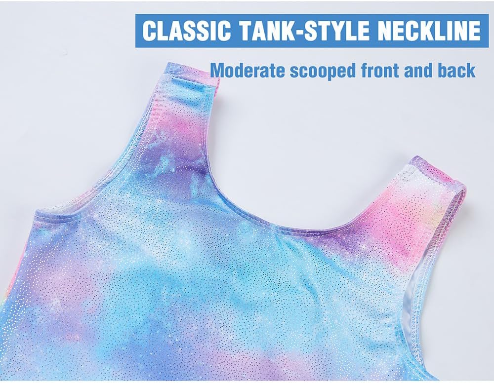 TENVDA Gymnastics Leotards for Girls 2-12 Years Old Sparkly Multicolor Kids Tumbling Biketards Unitard