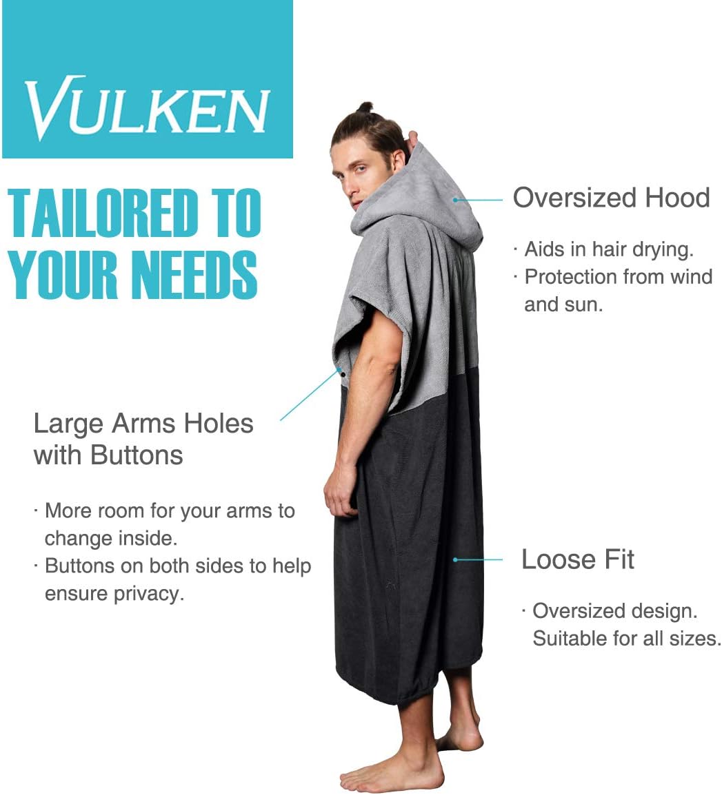 Vulken Extra Large Hooded Beach Towel - Quick Dry Microfiber Surf Poncho for Easy Changing | L/XL