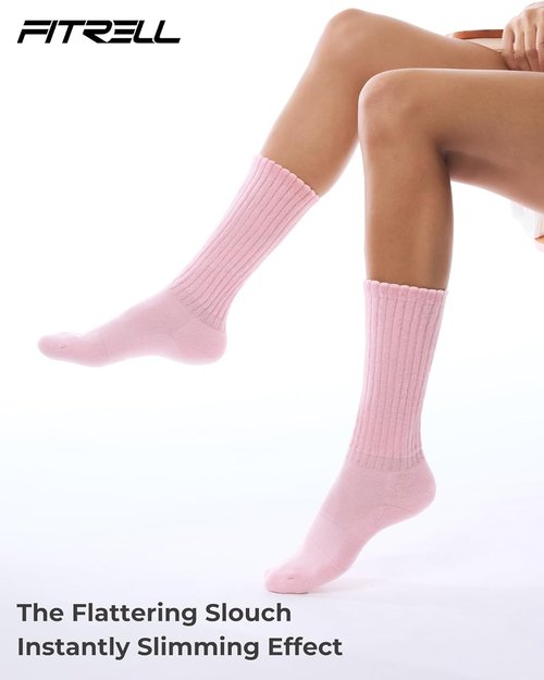 FITRELL Knee High Slouch Socks for Women - 3 Pairs of Soft Cotton Scrunch Tube Socks