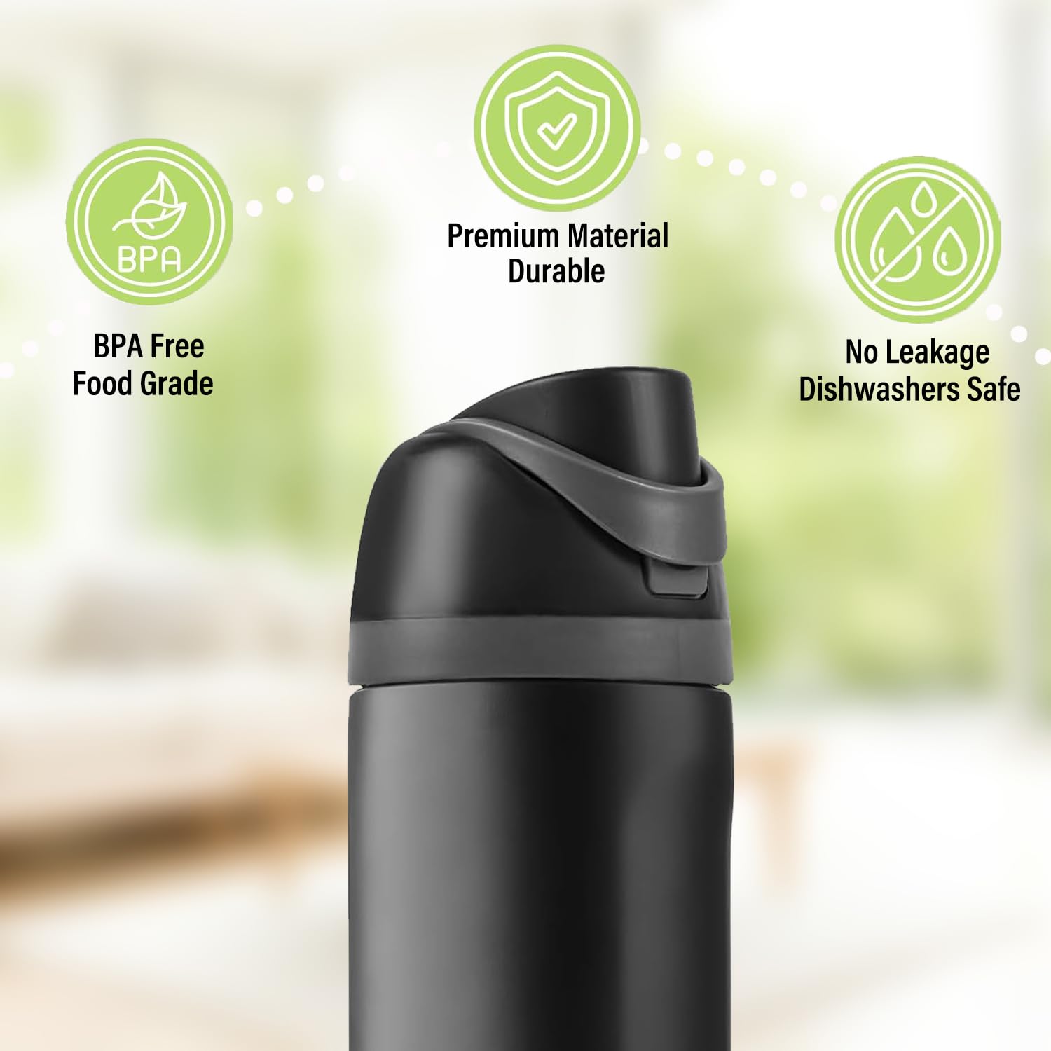 Replacement Lid for Owala Freesip, Compatible with Owala Cup 16oz 24oz 32oz 40oz, One Button Water Bottle Top Lid Replacement Accessory and Straws, Leakproof, BPA-Free (A black)