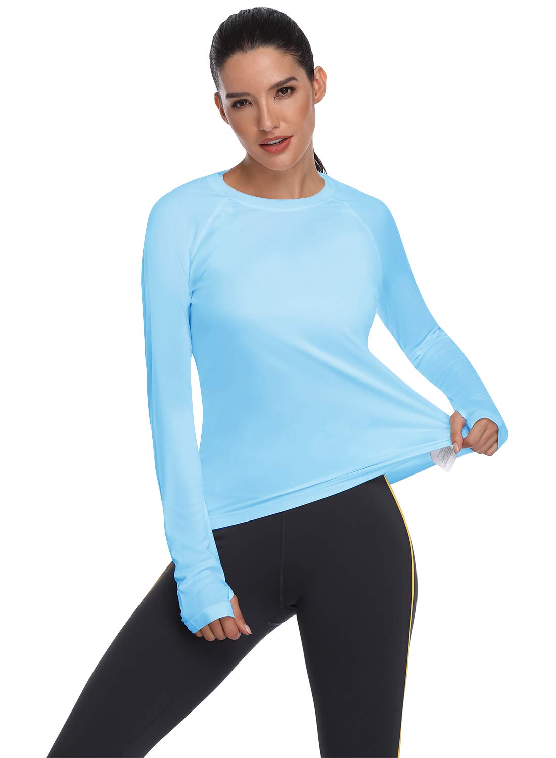 HISKYWIN Women's UPF 50+ Sun Protection Long Sleeve Shirts Outdoor Hiking Fishing Tops HF103- Blue-M