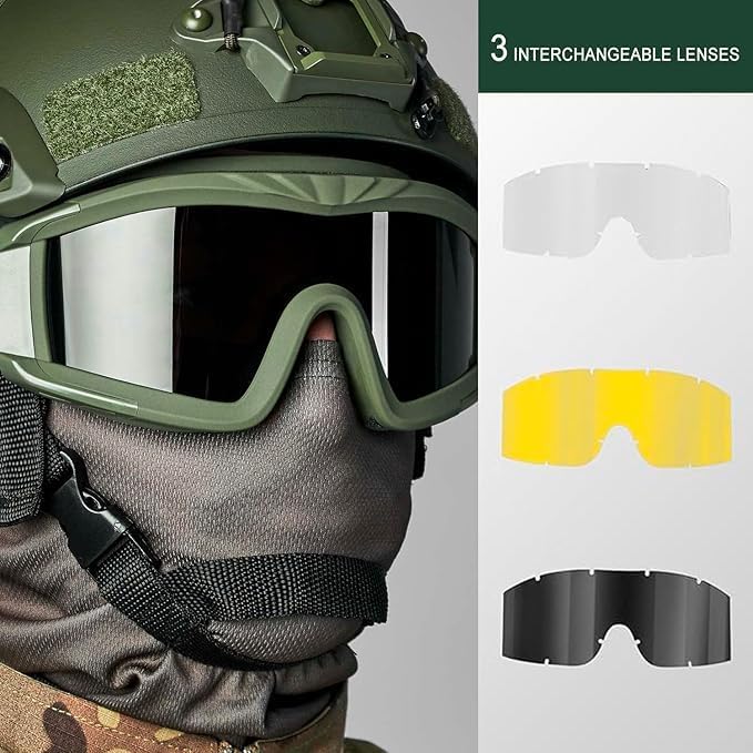 SPOSUNE Airsoft Goggles - Anti-Fog Tactical Goggles with 3 Interchangeable Lenses | UV400 Protection