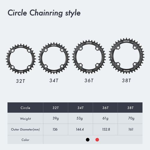 DJC MTB Crankset Square Tapered Hole 104BCD with Chainring 32 34 36 38T 170mm 175mm Bike Crankset Aluminum Black red (170mm Black, 38T)