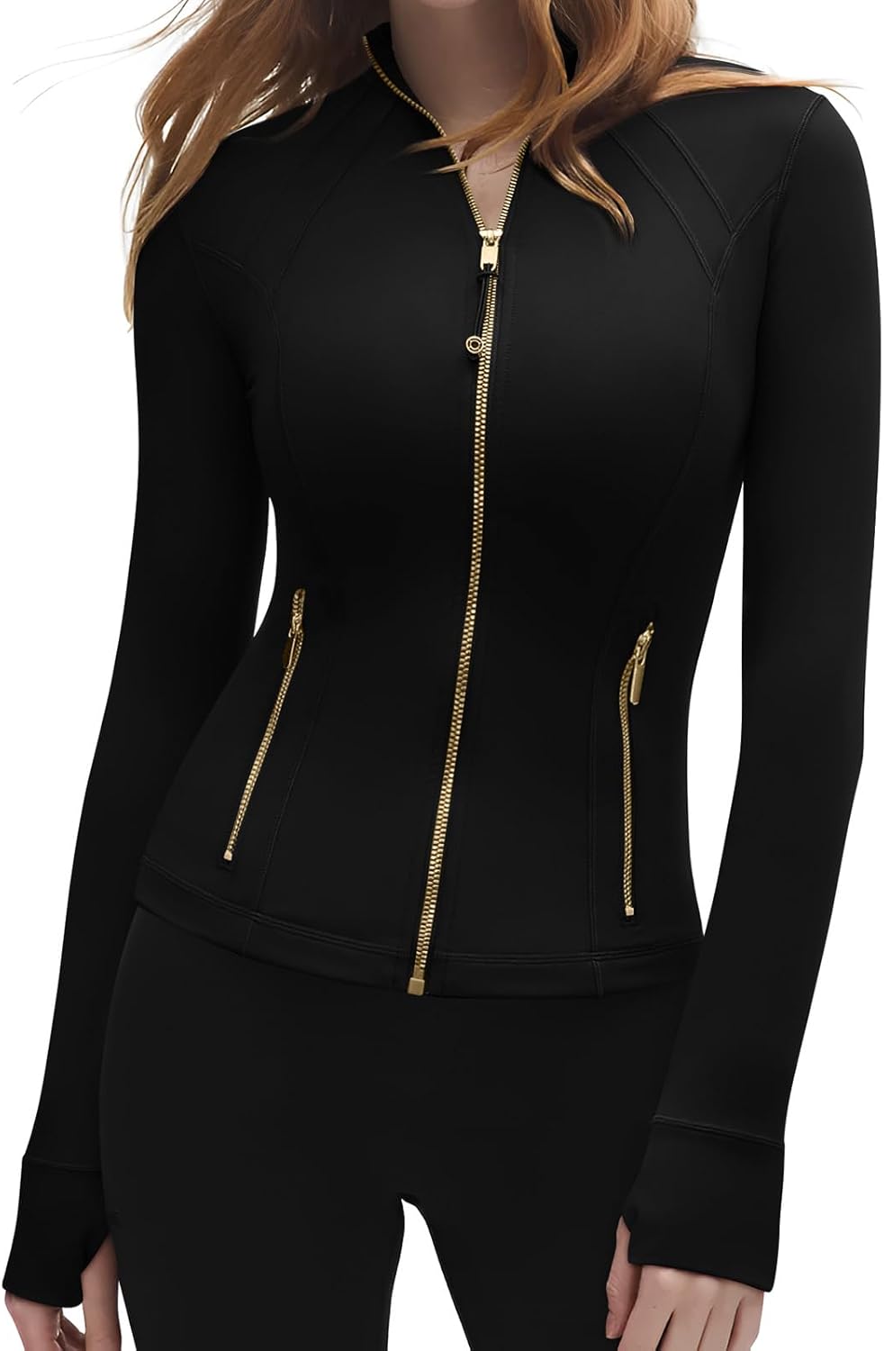 SUUKSESS Women's Golden Full Zip Workout Jacket - Lightweight Cropped Athletic Yoga Top