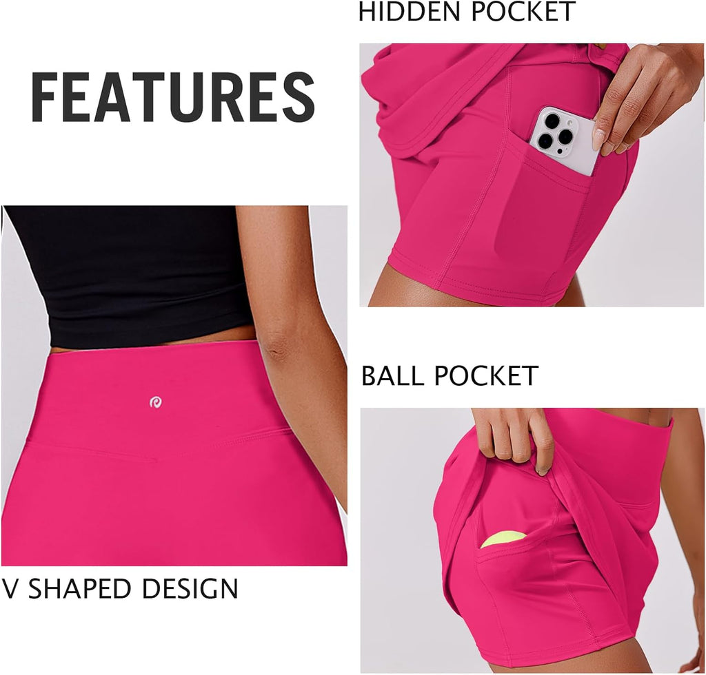 PINSPARK Women's Tennis Skirt - High Waisted Golf Skort with 2 Pockets | Stretchy Athletic Design for Workout and Running