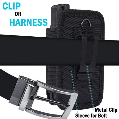 Case for Siyata SD7 Radio, Nakedcellphone Rugged Canvas Pouch Vertical Holster Holder [Metal Clip and Secure Belt Thread Loop Harness] for Rapid Radios - Black