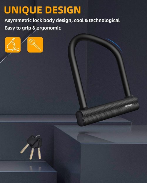 NDakter Bike Locks Heavy Duty Anti Theft, Bicycle U Lock for Ebike, 18mm Shackle, 6FT Steel Security Cable with 3 Keys for Electric Escooter, Motorcycle, Moped, Dirt-Bike, Tri-Bike Wheel Lock Sturdy