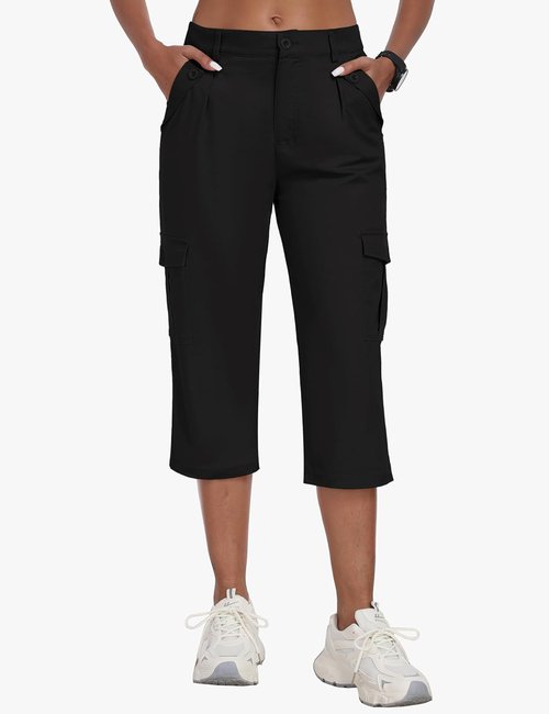 MoFiz Women's Cargo Capris - Lightweight Cotton Hiking Pants with 6 Pockets | Casual Summer Style