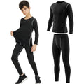 Base Layer Set for Kids - Long Sleeve Top + Full Length Pants, 4-Way Stretch, Quick Dry, 120–160 cm, Variation: Black+5