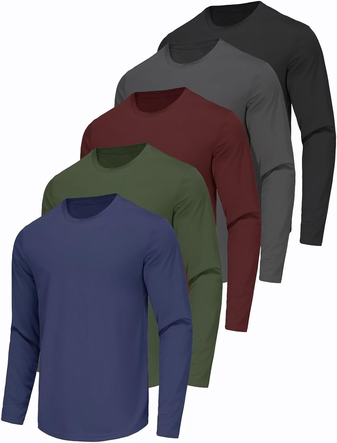 Skiennix Men's Long Sleeve Quick-Dry Athletic T-Shirts - 5 Pack for Gym & Running
