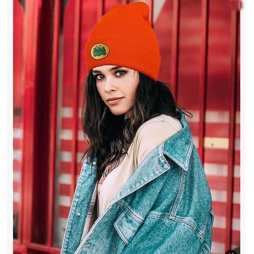 Cute Cartoon TV Parappa The Rapper Frog Beanie Hat Unisex Funny Knitted Beanie Novelty Beanies Knit Hats Orange