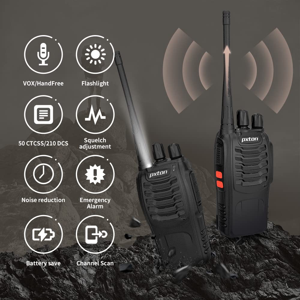 pxton walkie talkies for Adults Long Range with Upgraded Earpiece,radios walkie talkies Rechargeable Portable Two Way Radios with 6 Way Multi Gang Charger and Li-ion Battery (6 Pack)