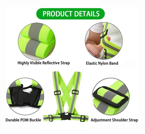 Famnosta Running Reflective Vest Gear 3 Pack Adjustable Safety Vest for Women Men High Visible Reflective Straps Vest for Running Cycling Motorcycling (Green,Gray,White)