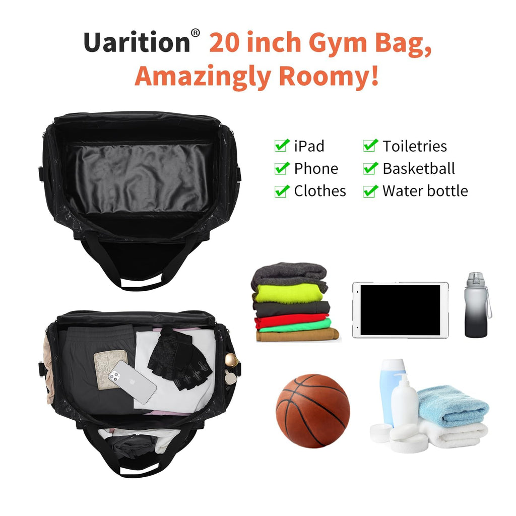 Uarition Men's Large Duffle Bag, 55L Heavy Duty Gym Bag for Sports, Workout, and Travel - Durable Duffel Gear Bag in Marble Black