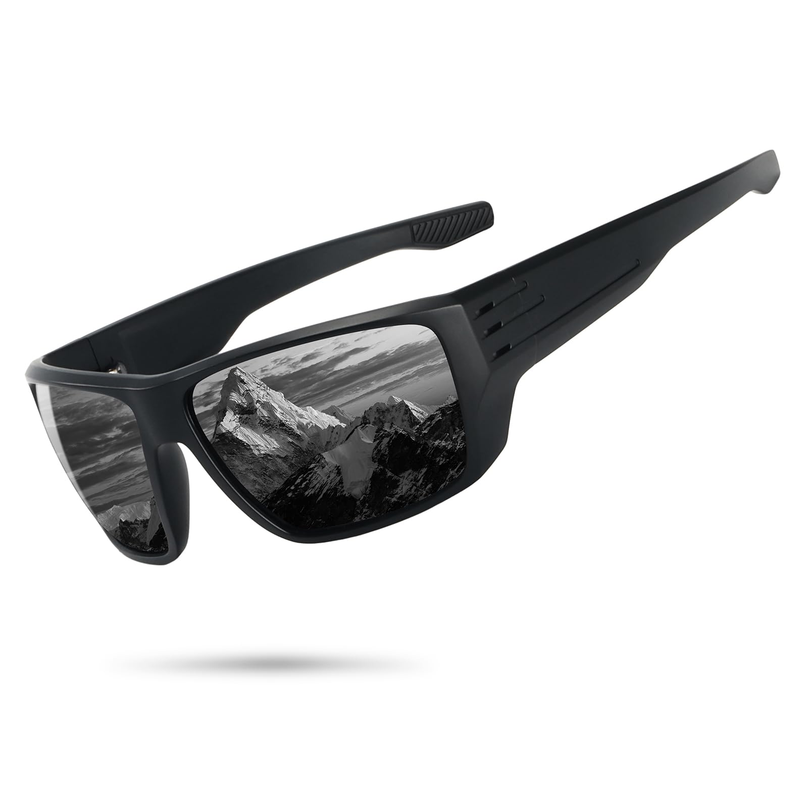 Polarized Sports Sunglasses for Men Women,Square Frame Cycling Fishing Wrap Around Sunglasses UV400 Protection Black