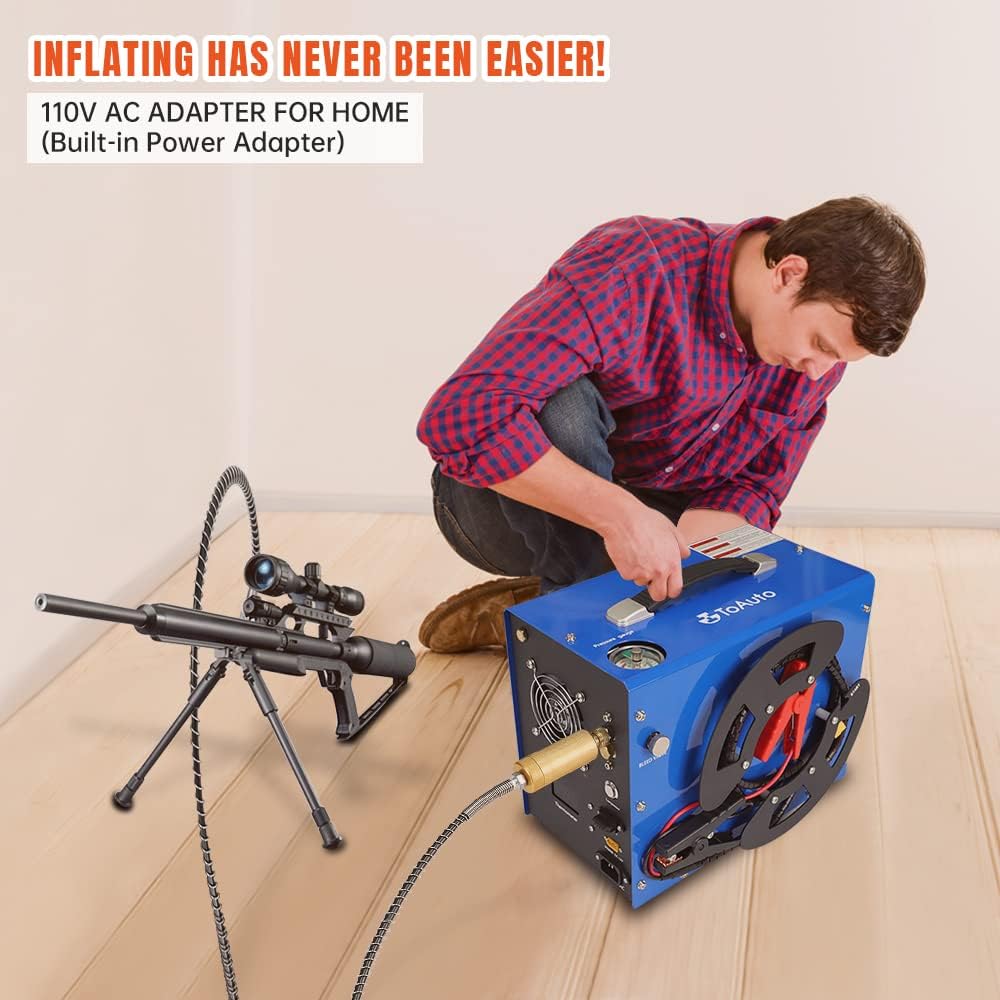 TOAUTO A3 PCP Air Compressor - Portable Vertical Design with Auto-Stop | 4500Psi, 110V AC/12V Battery