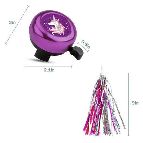 Kids Bike Bell with 2 Pcs Bike Streamers for Girls, Cute Children's Bicycle Accessories（Unicorn Bell+Tassels）