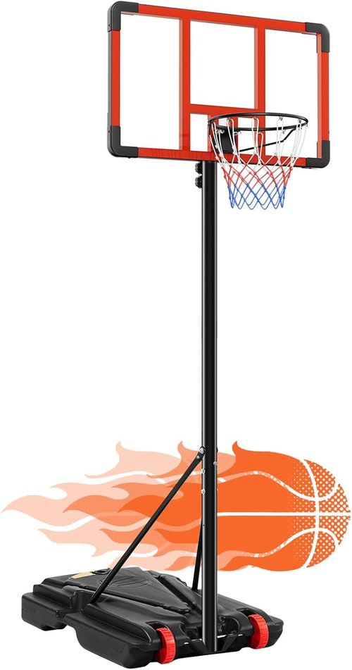 DUMOS 10FT Adjustable Height Basketball Hoop - 44" Shatterproof Backboard & Shock Absorbent Rim | Portable Design for Indoor/Outdoor Use