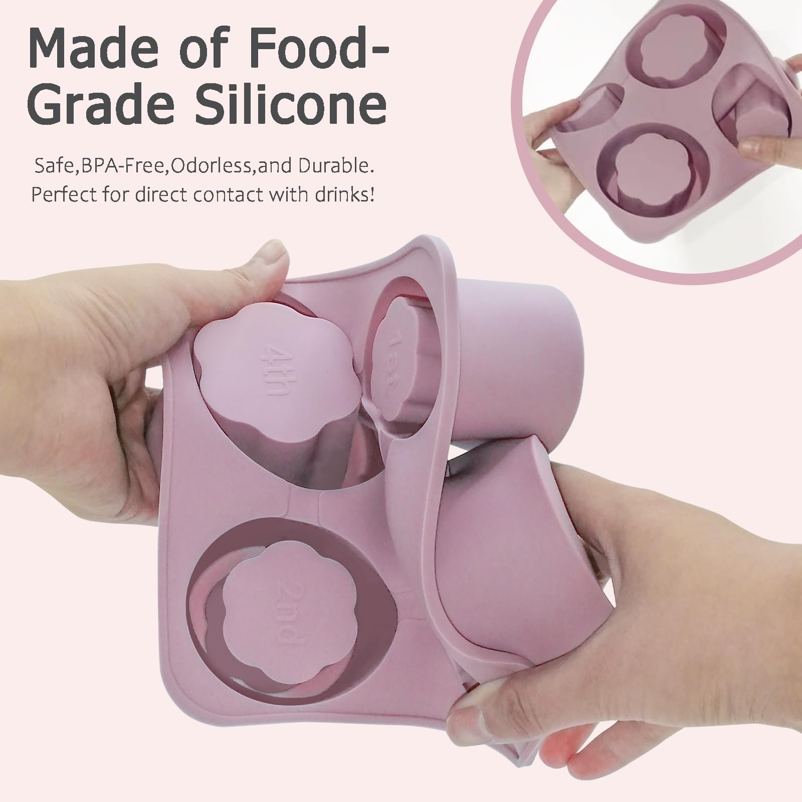 Silicone Ice Cube Tray Compatible with Owala FreeSip Sway 30oz 40oz, FreeSip Tumbler 40oz,4 Size Hollow Ice Molds,BPA-Free Food-Grade Ice Mold for Tumbler Bottles & Cocktails(Lilac Bloom)