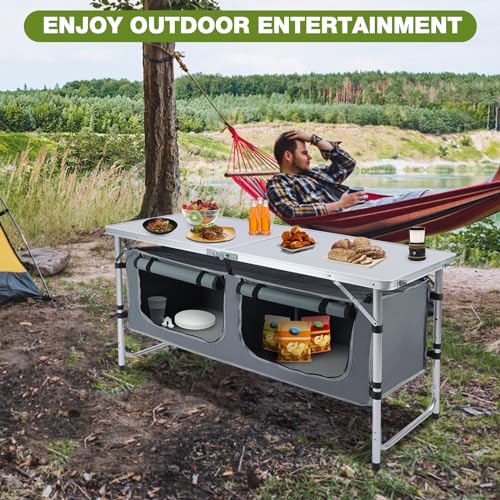 Pnbfhn Outdoor Folding Camping Table with Storage Organizer - Grey