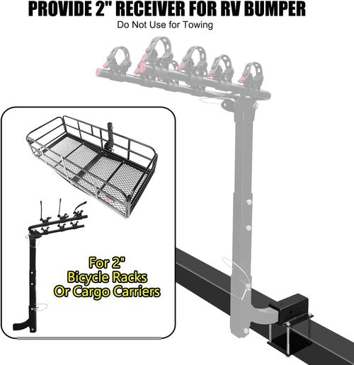 KAIRAY Bolt-On RV Bumper Hitch Receiver Adapter - 2" Receiver for 4-4.5" Beams | Includes Hitch Pin & Cover