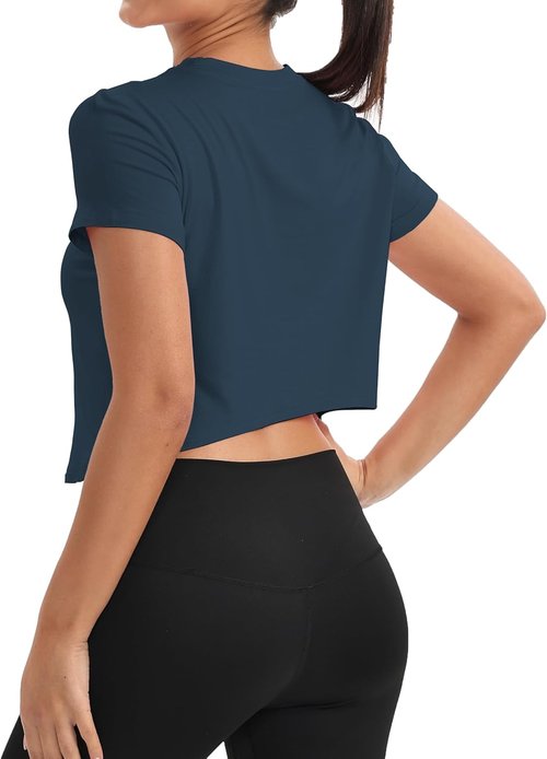 Mippo Workout Tops for Women - Short Sleeve Yoga Shirts | Loose Fit Athletic Crop Top