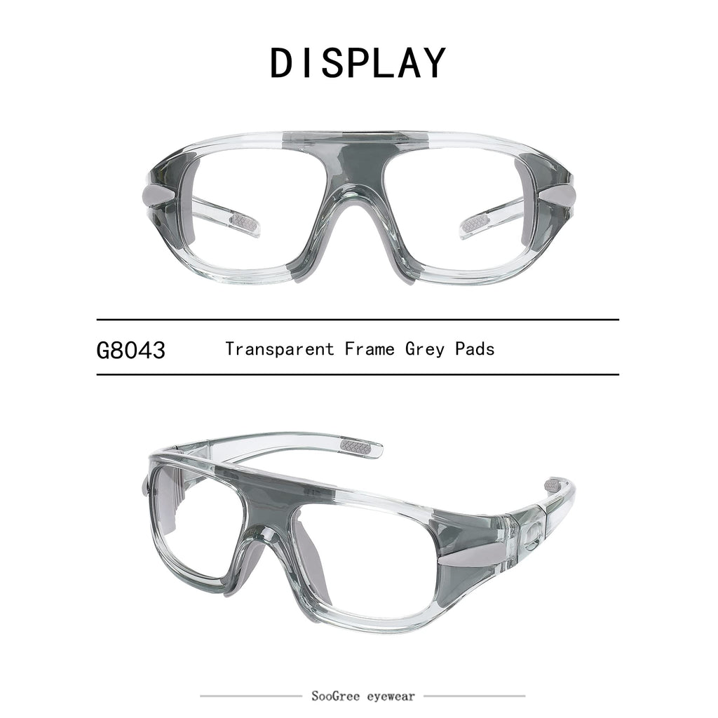 SooGree Sports Glasses, Basketball Football Soccer Racketball Goggles for Men & Women, Anti-Fog Safety Protective Eyewear （Grey frame Grey pads