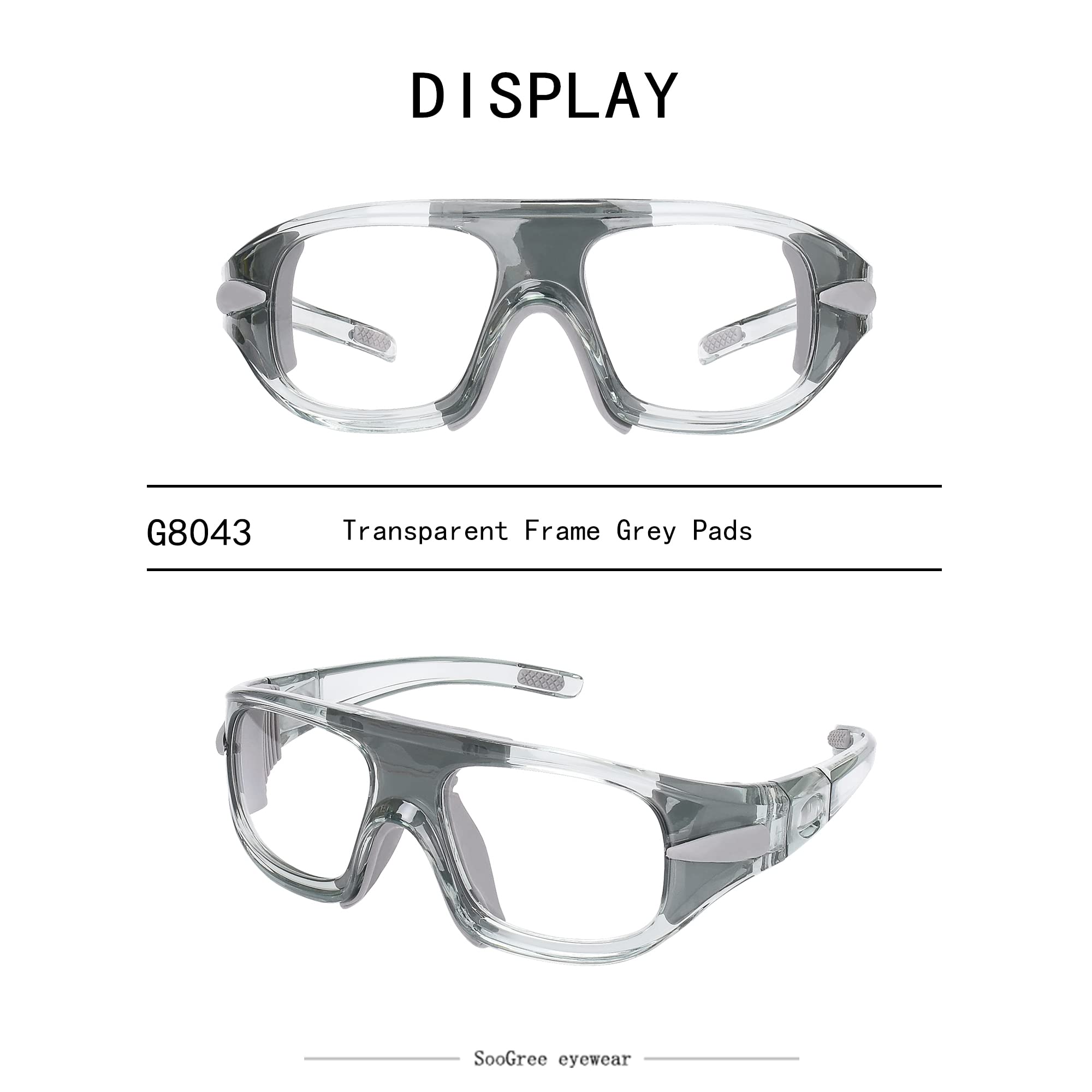 SooGree Sports Glasses, Basketball Football Soccer Racketball Goggles for Men & Women, Anti-Fog Safety Protective Eyewear （Grey frame Grey pads
