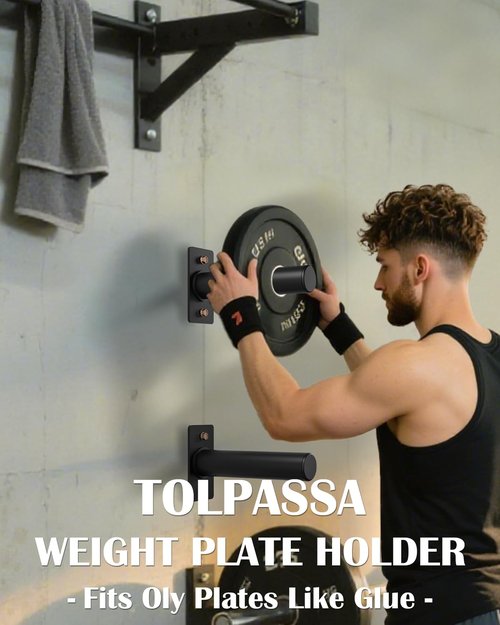 Weight Plate Holder 2Pcs - 330LB Capacity Wall Mounted Weight Plate Rack for 2" Olympic Plates, Weight Plate Storage with Protective Rubber Pads, Heavy Duty Steel, Space Saving Home Gym Storage