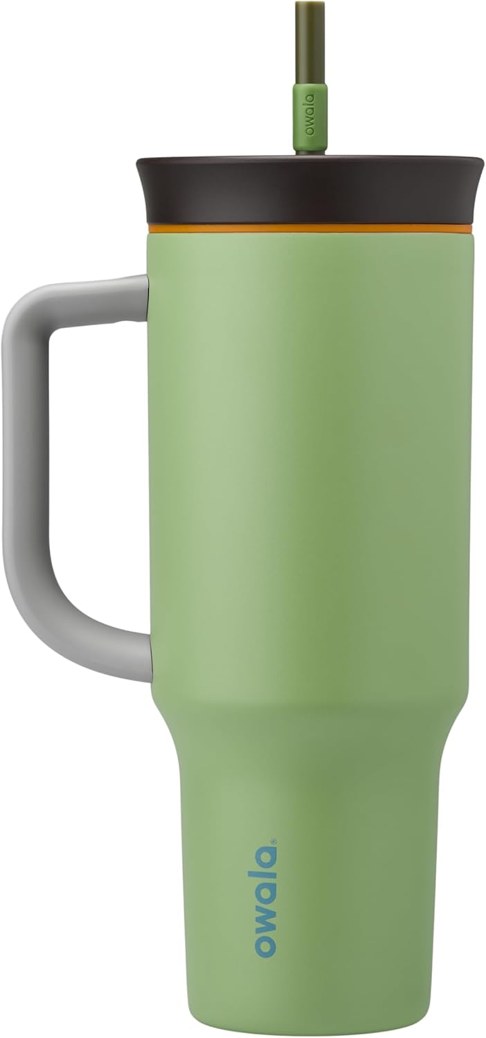 Owala 40 oz Stainless Steel Travel Tumbler - Triple Layer Insulation, Spill-Resistant Lid & Straw, Green