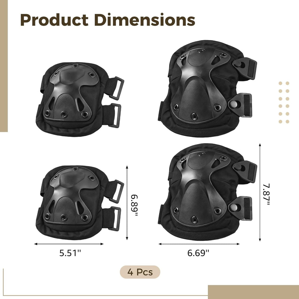 Skiennix Tactical Knee and Elbow Pads Set - Durable Adjustable Protective Gear for Outdoor Sports | 4 Pcs