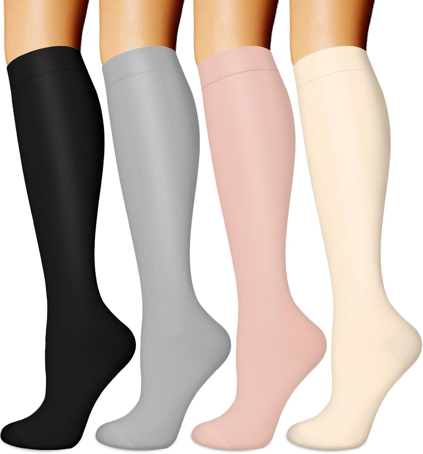 Skiennix Compression Socks - 15-20 mmHg Circulation Support for Men & Women | 4 Pairs for Nurses, Running, Hiking, Travel
