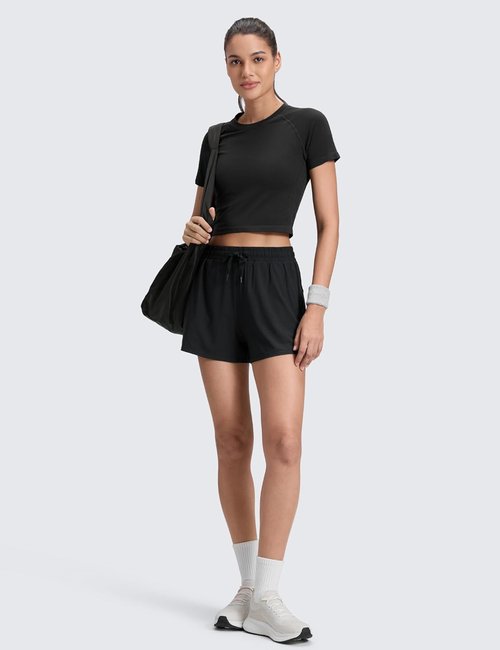 CRZ YOGA Athletic Shorts for Women - High Waisted 2-in-1 Design with Pockets | Casual Tennis & Running