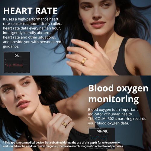 COLMI R02 smart Ring, a smart Ring for Women and Men, with a Charging case, Supports Heart Rate, Blood Oxygen, Sleep Health Monitoring, and Sports Tracking Ring, No Subscription Fee. (Rose Gold, 8#)