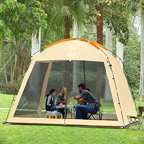 Beige 10x10 ft Screen House Tent with Sun Wall - CAMPROS CP Outdoor Canopy