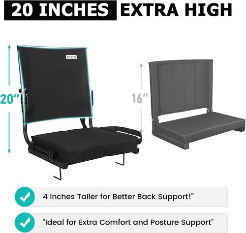 Behairity Portable Stadium Seat - Wide Padded Bleacher Chair with Back Support | Ideal for Sports Events