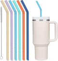 XANGNIER Extra Long Silicone Replacement Straws - 14” Pastel Color Straws for Stanley 40 oz Cup | 6 Pack with Cleaning Brush